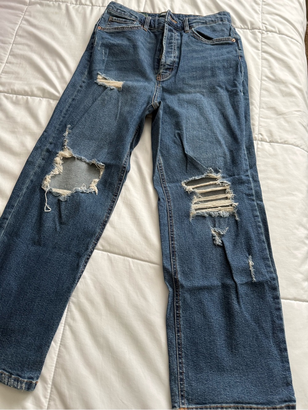 wild fable Distressed Straight Leg Jeans — Dark Blue Denim